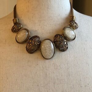 Vintage Metal Necklace with Stones and Ornate Details